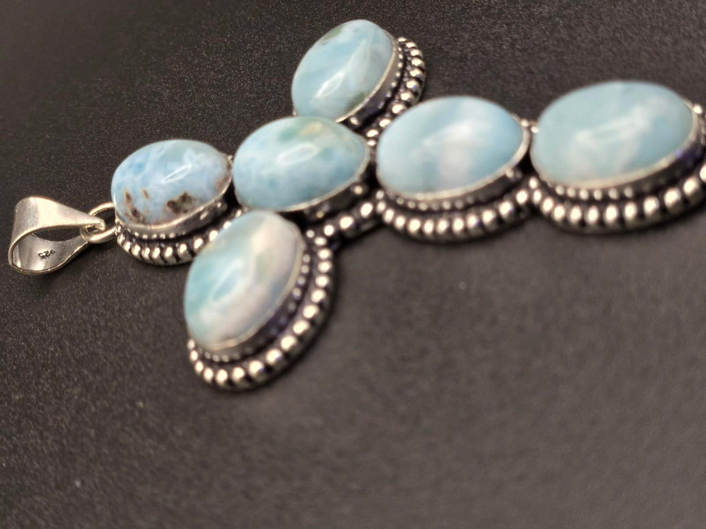 Larimar Cross Pendant - 925 Sterling Silver