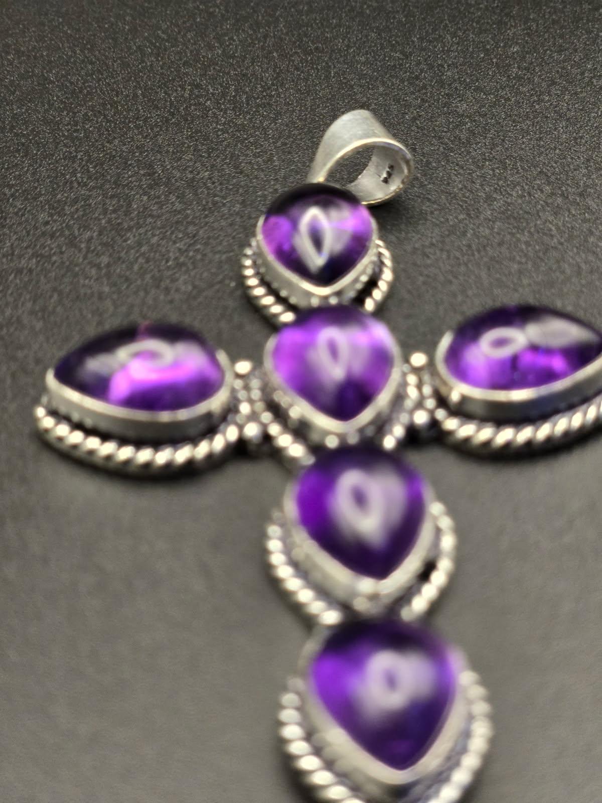 Amethyst Cross Pendant - 925 Sterling Silver