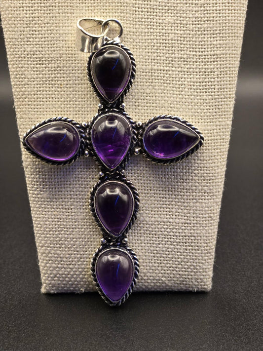 Amethyst Cross Pendant - 925 Sterling Silver