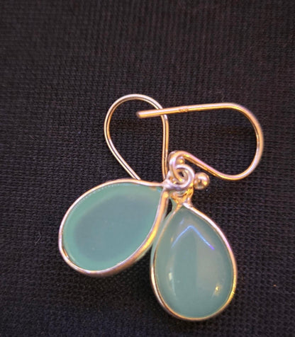 Aqua Chalcedony Drop Earrings - 925 Sterling Silver