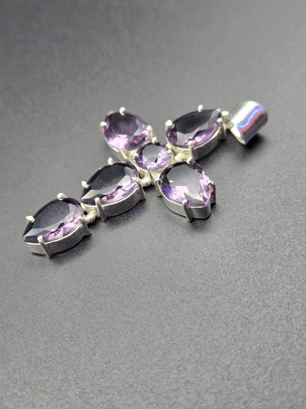 Faceted Amethyst Cross Pendant – 925 Sterling Silver