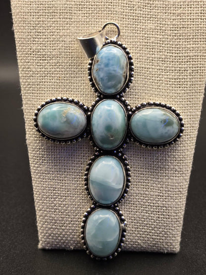 Larimar Cross Pendant - 925 Sterling Silver