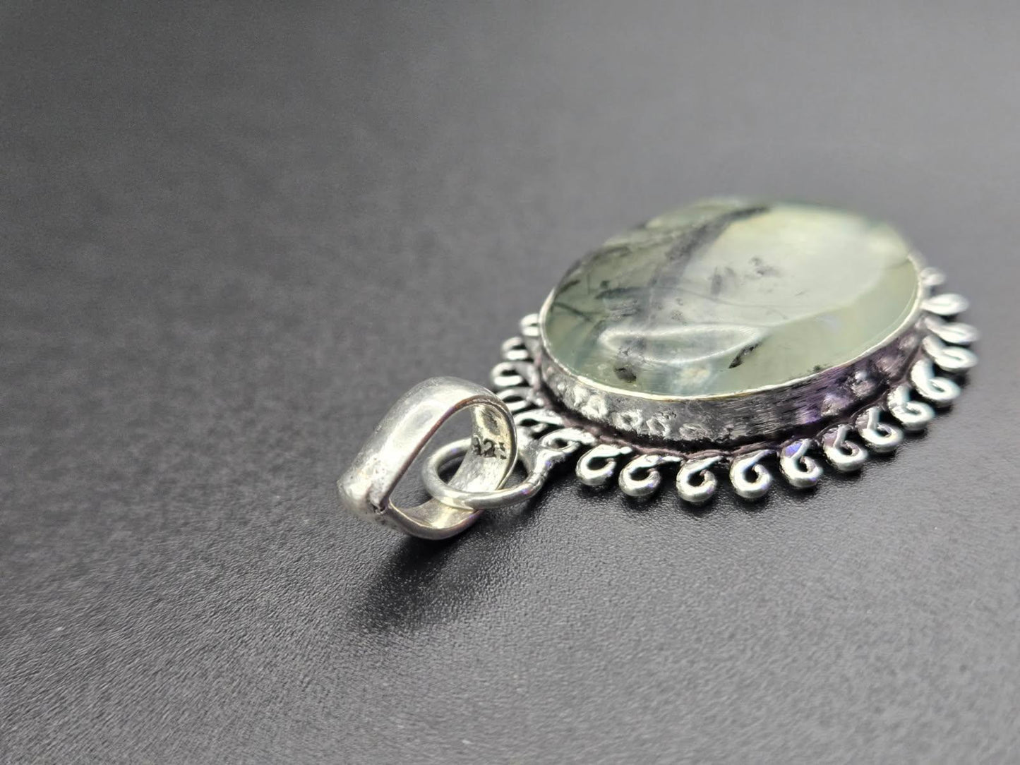 Tourmalinated Quartz Oval Pendant – 925 Sterling Silver