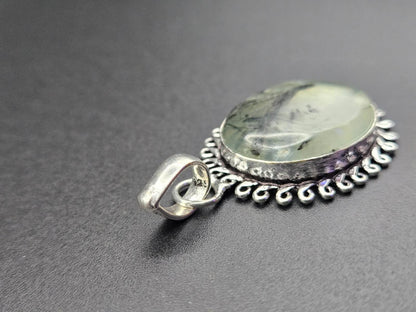 Tourmalinated Quartz Oval Pendant – 925 Sterling Silver
