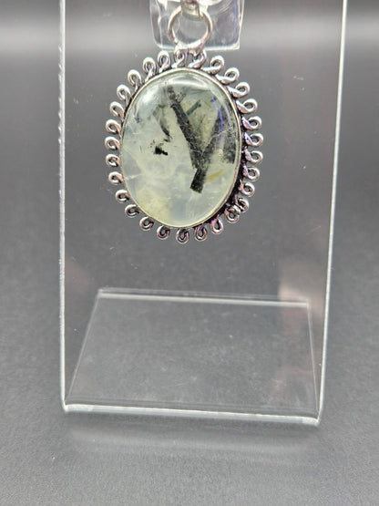 Tourmalinated Quartz Oval Pendant – 925 Sterling Silver