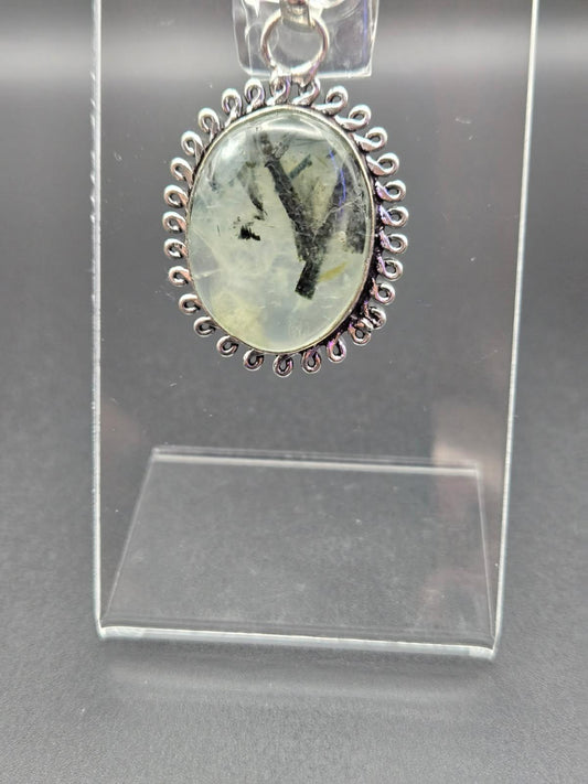 Tourmalinated Quartz Oval Pendant – 925 Sterling Silver