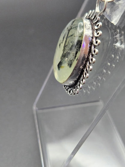 Tourmalinated Quartz Oval Pendant – 925 Sterling Silver